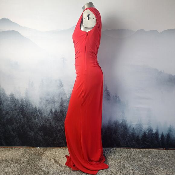 Calvin Klein Ruched Sleeveless Red A-Symmetrical Evening Gown Dress | Women's 8 - Picture 4 of 15